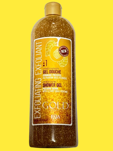 Gel Douche Exfoliant, Gommant Ultra Eclaircissant, Adoucissant au parfum SO GOLD Dynamisant 1000ml